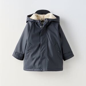 Zara FAUX SHEARLING LINED RUBBERIZED RAINCOAT size 9-12 months